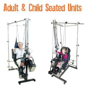 adult and child using seated therapy units