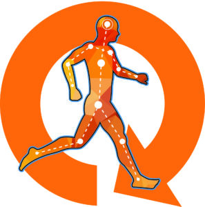 Q logo showing walking man